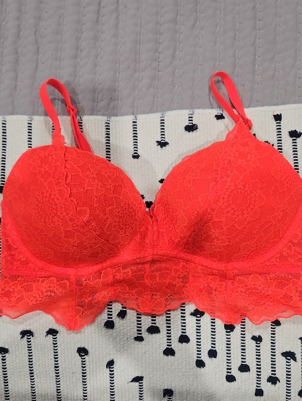 PINK Victoria's Secret Neon Coral Lace Longline Push-Up Bralette